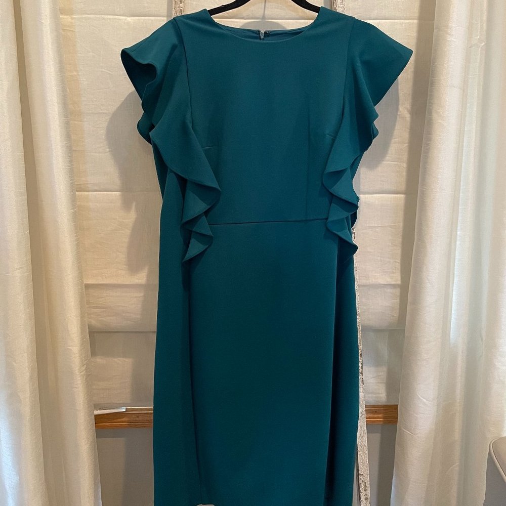 Donna Morgan Dress with Ruffled Sleeves Teal